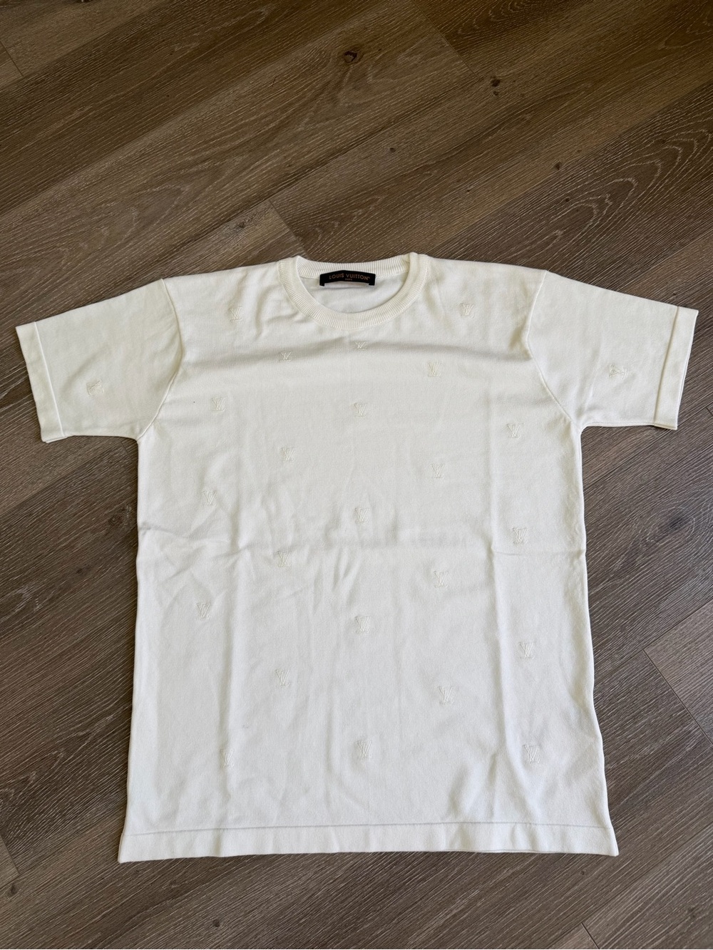 Louis Vuitton Cream Short-Sleeve Embossed Logo Tee